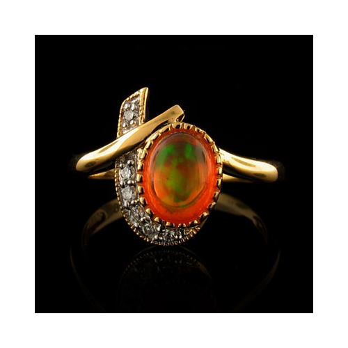 14K Gold Plated Quality Fire Opal Silver Ring