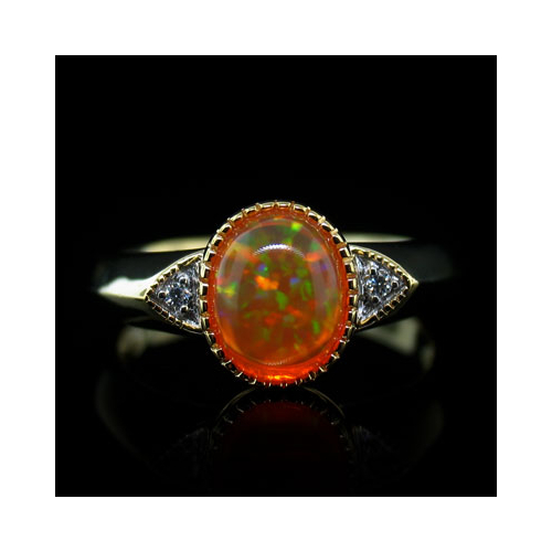 14K Gold Plated Quality Fire Opal Silver Ring