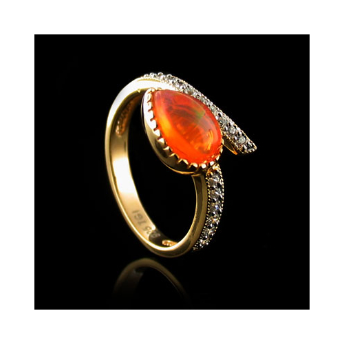 14K Gold Plated Quality Fire Opal Silver Ring