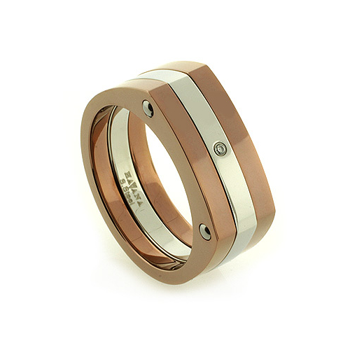 Anillo Havana de Acero Inoxidable con Diamante