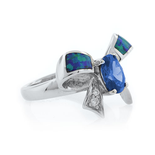 Anillo de Plata Forma de Moño con Opalo Australiano