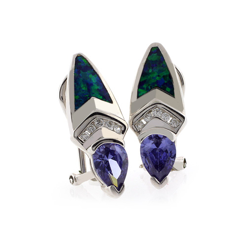 Aretes de Plata de Ley .925 con Tanzanita y Ópalo Australiano