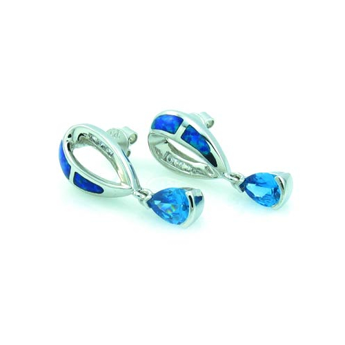 Aretes de Plata de Ley .925 con Topacio Azul y Ópalo Australiano