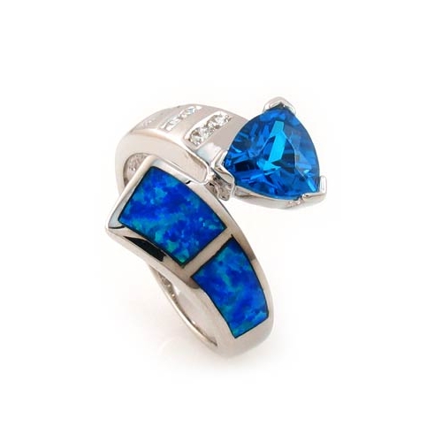Australian Opal Ring with Blue Topaz