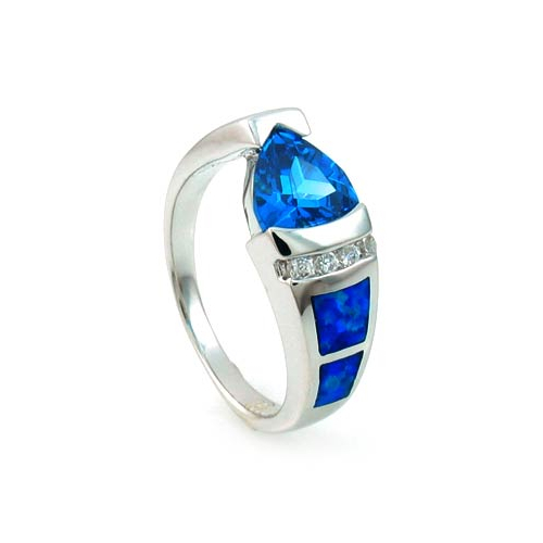 Anillo de Topacio Azul y Ópalo Australiano en Plata