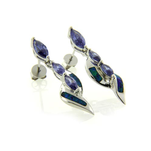 Aretes de Plata .925 con Piedras de Tanzanita y Ópalo