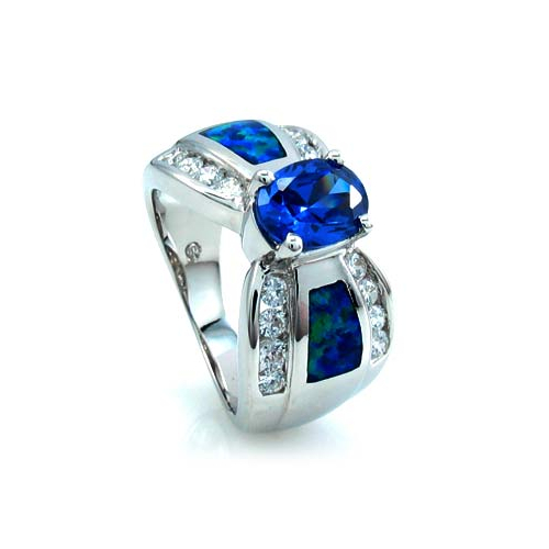 Hermoso Anillo de Opalo Azul y Tanzanita