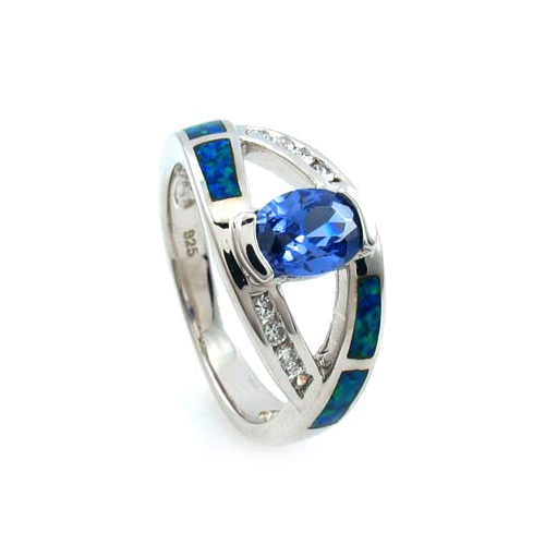 Australian Opal Ring with Tanzanite