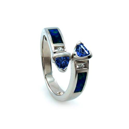Anillo de Plata con Opalo y 2 Tanzanitas