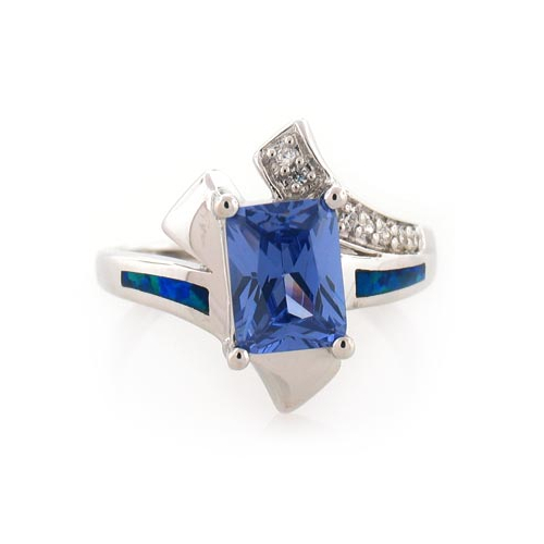 Anillo de Plata con Tanzanita en Corte Esmeralda