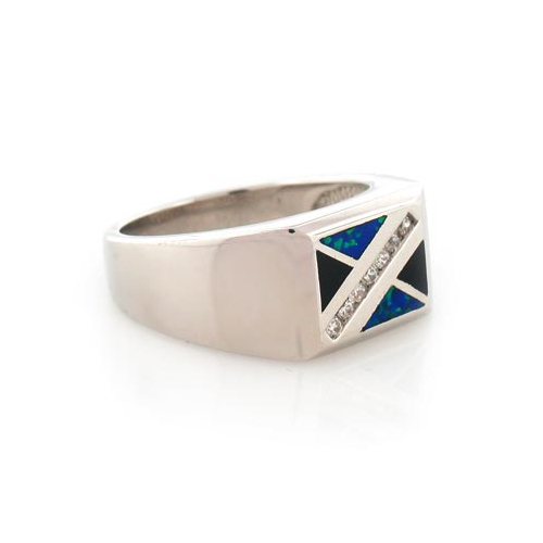 Australian Opal with Onyx Unisex Ring