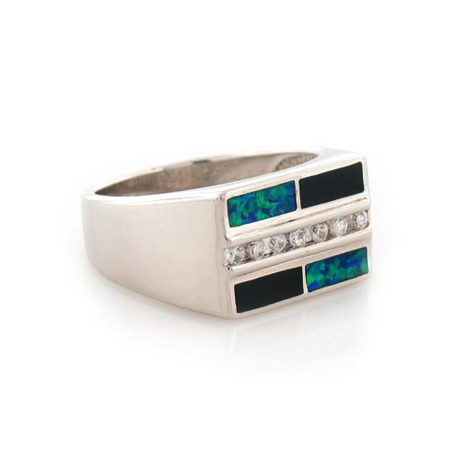 Australian Opal with Onyx Unisex Ring