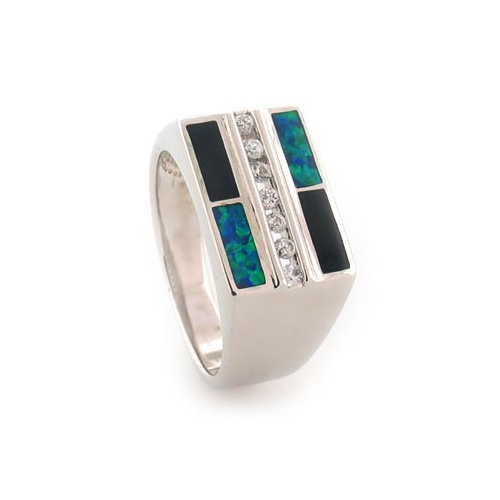 Onyx y Opalo Australiano en Anillo de Plata