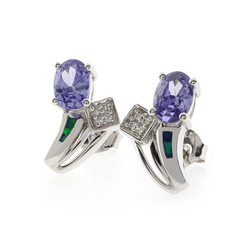 Hermosos Aretes de Plata con Tanzanita y Ópalo Australiano