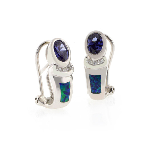 Aretes de Plata .925 con Tanzanita y Ópalo