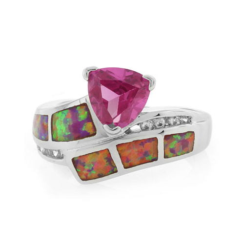 Zafiro y Opalo Rosa en Anillo de Plata