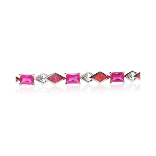 Pulsera Elegante de Plata de Ley .925 con Zafiro y Opalo Australiano Rosa