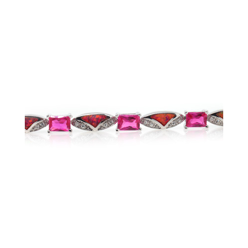 Pulsera Elegante de Plata de Ley .925 con Zafiro Rosa y Opalo Australiano