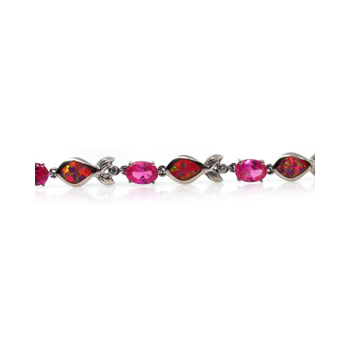 Pulsera Elegante de Plata de Ley .925 con Zafiro y Opalo Rosa