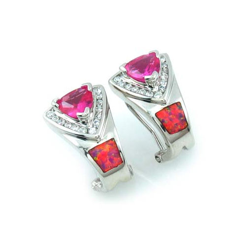 Aretes de Plata de Ley .925 con Zafiro Rosa y Ópalo