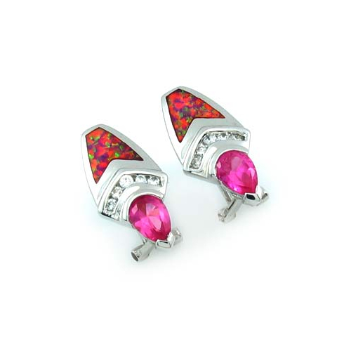 Aretes de Plata de Ley .925 con Gemas de Zafiro Rosa y Ópalo
