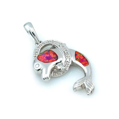 Dije de Plata .925 en Diseño de Delfín con Ópalo Rosa