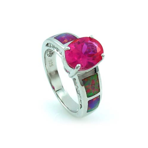 Anillo de Plata con Opalo y Zafiro Rosa