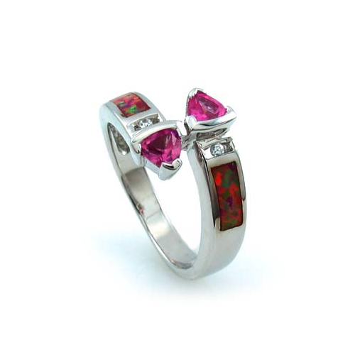 Anillo de Plata con 2 Zafiros Rosas