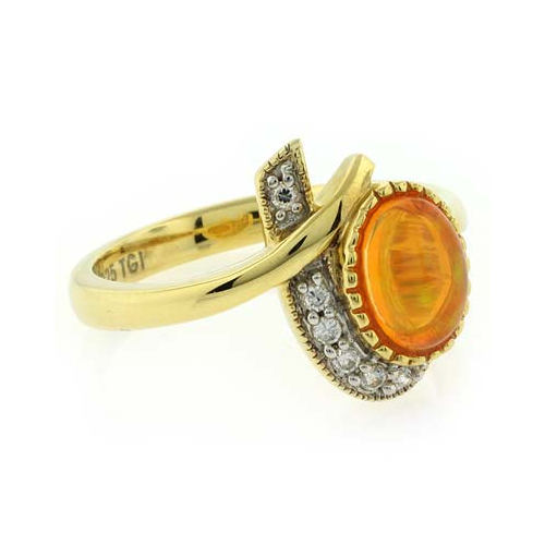 Anillo Unico con Opalo de Fuego en Plata y Chapa de Oro