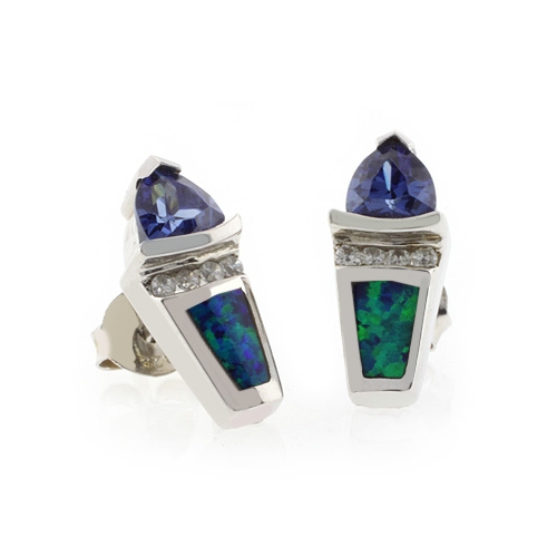 Hermosos Aretes con Tanzanita y Ópalo en Plata .925