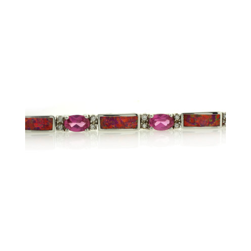 Pulsera Elegante de Plata de Ley .925 con Zafiro Rosa y Opalo Rosa