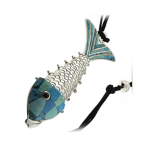Sterling Silver Hand Made Turquoise Fish Pendant