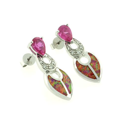 Aretes de Plata .925 con Piedras de Zafiro Rosa y Ópalo