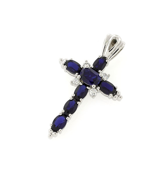 Dije de Cruz con Zafiro Azul en Plata de Ley .925