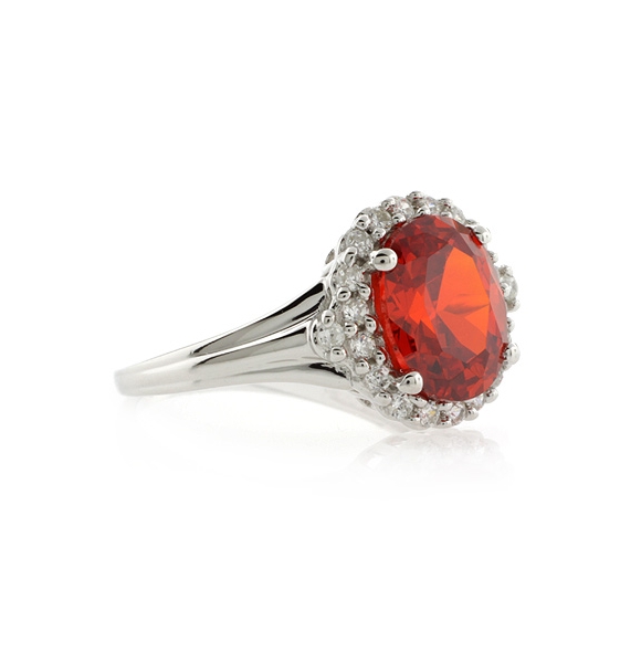 Oval Cut Mexican Fire Cherry Opal Silver Ring