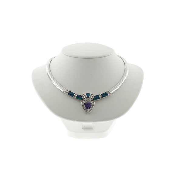 Hermoso Collar de Plata .925 con Tanzanita y Ópalo Australiano