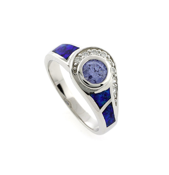 Anillo con Opalo y Tanzanita en Corte Redondo