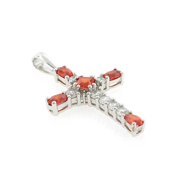 Dije de Cruz con Ópalo Rojo en Plata de Ley .925