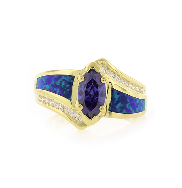 Anillo de Tanzanita en Plata con Chapa de Oro 14K