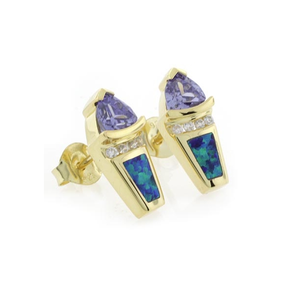 Aretes de Tanzanita y Ópalo con Baño de Oro 14K