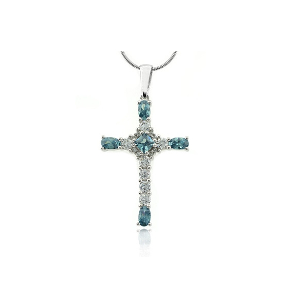 Dije de Cruz con Alejandrita Bicolor en Plata .925