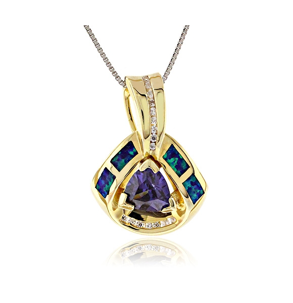 Dije de Tanzanita y Ópalo en Plata con Baño de Oro 14K