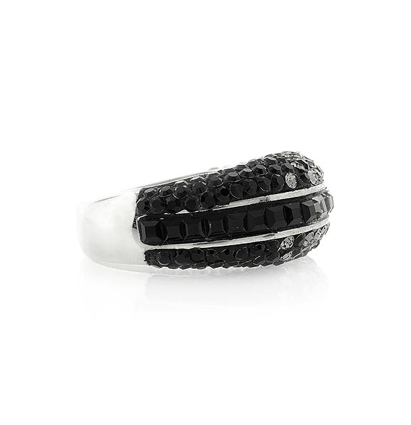 Anillo de Plata .925 con Cristales Swarovski Negros y Blancos