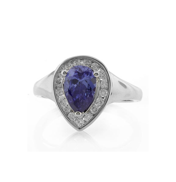 Anillo de Plata con Tanzanita y Diamantes Sintéticos