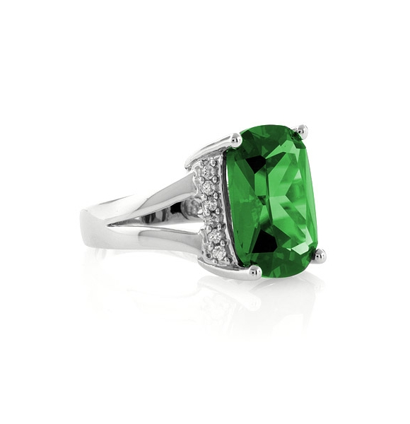 Very Big Emerald Cut Emerald Sterling Silver Ring
