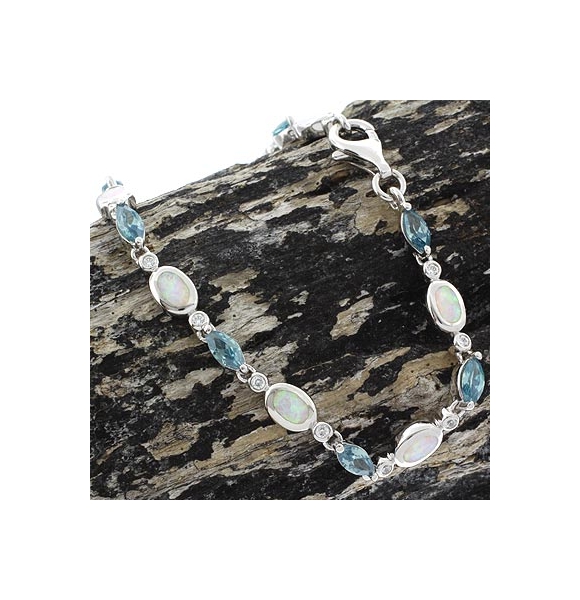 Hermosa Pulsera de Plata de Ley con Alejandrita y Ópalo Blanco