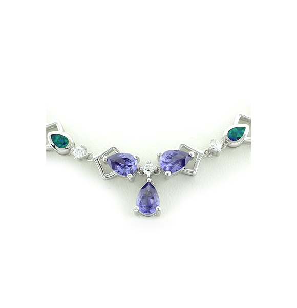 Hermoso Collar de Tanzanita con Piezas de Ópalo Australiano