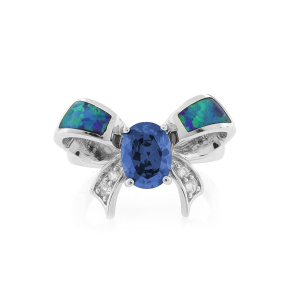 Anillo de Plata Forma de Moño con Opalo Australiano