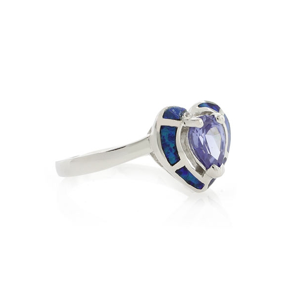 Anillo de Opalo y Tanzanita con Forma de Corazón