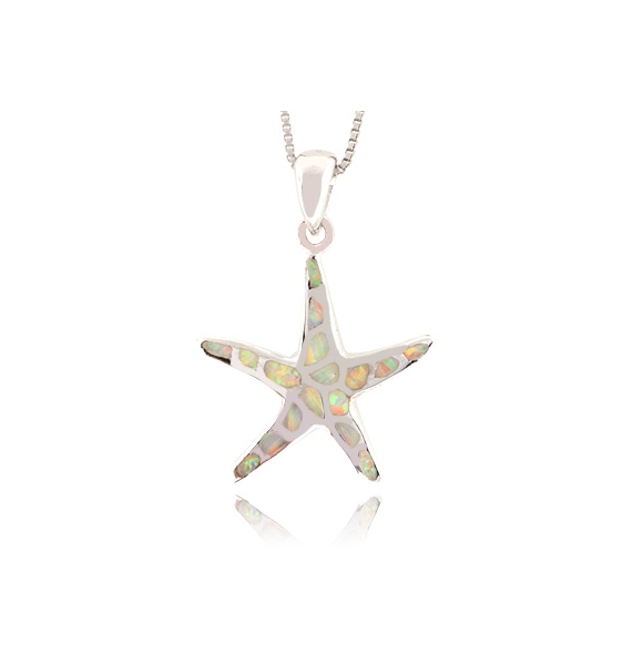Dije de Estrella de Mar con Ópalo Blanco en Plata .925